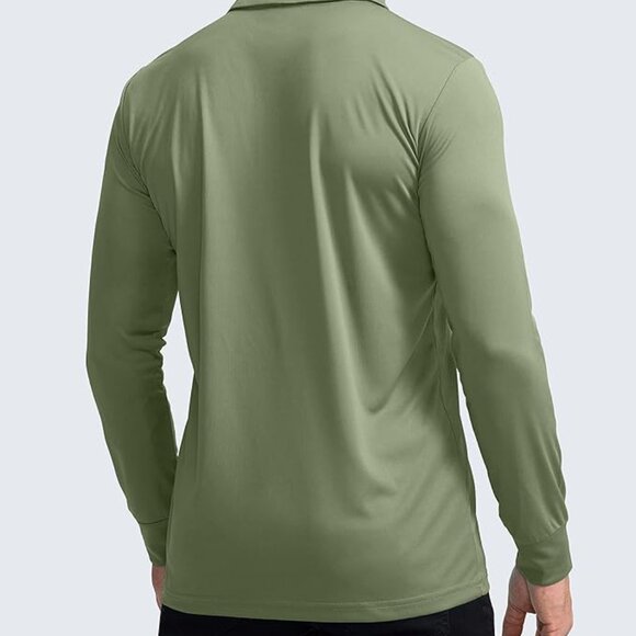 Lands' End‎ Men's Long Sleeve Interlock Cotton Polo Shirt Simple Olive S-2XL - Picture 5 of 6